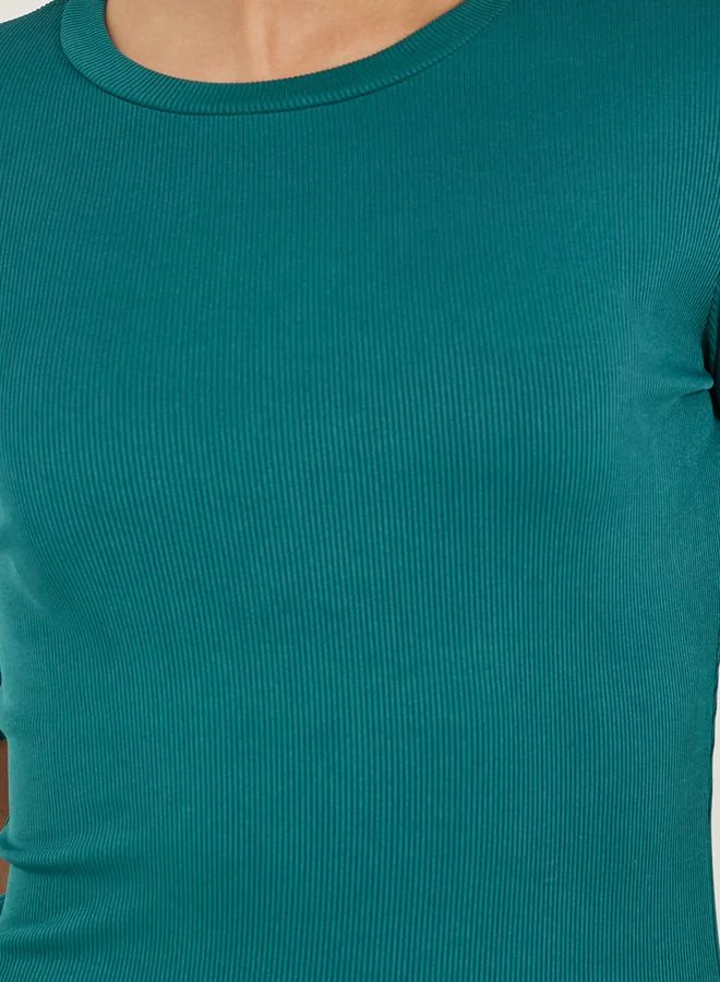 Styli Ribbed Short Sleeve Round Neck Fitted Knit Top