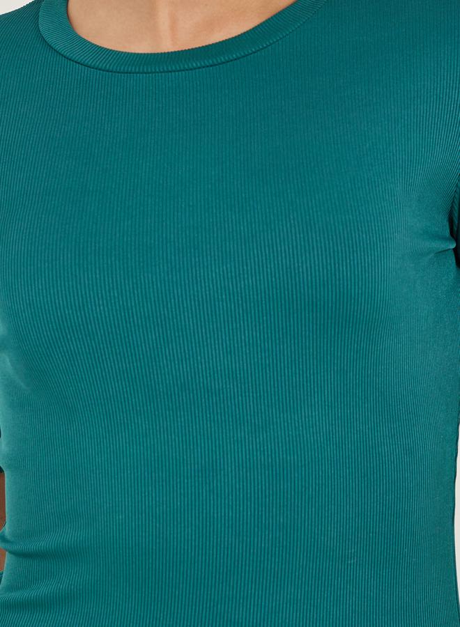 Styli Ribbed Short Sleeve Round Neck Fitted Knit Top  - Image 3