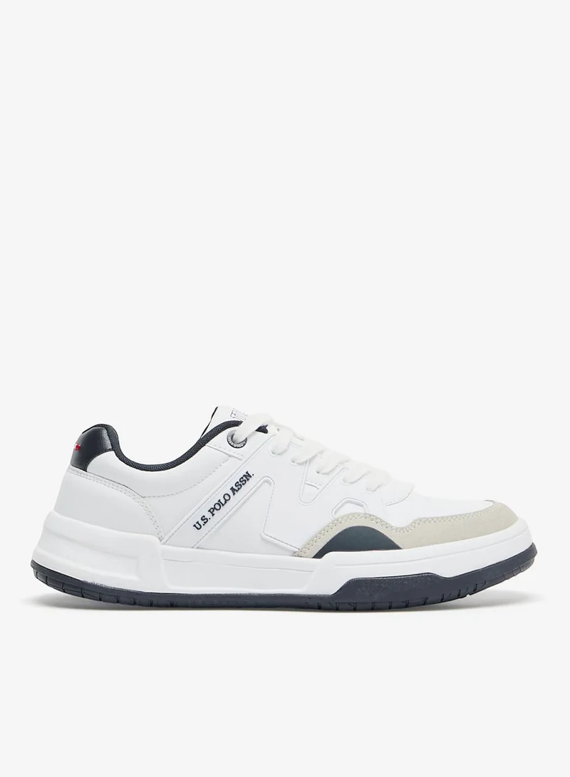 Men's White Low-Top Sneakers - Classic Design with Navy and Beige Accents, Durable and Comfortable Casual Shoes