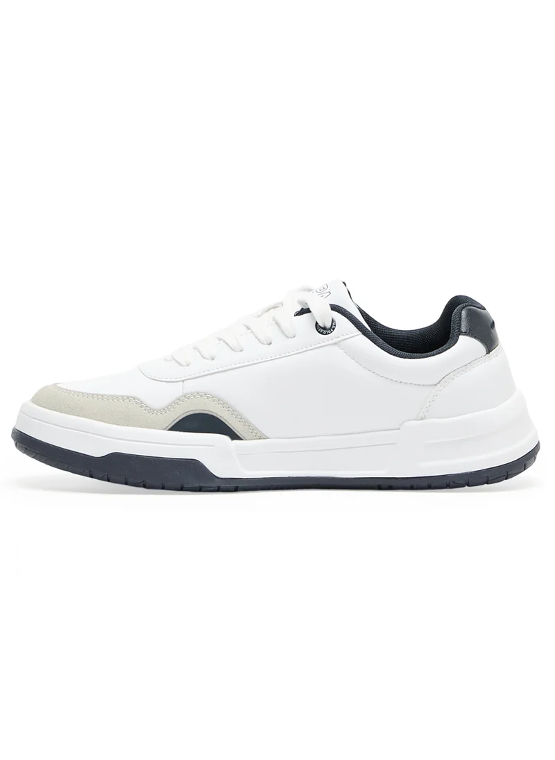 U.S. Polo Assn. Men's White Low-Top Sneakers - Classic Design with Navy and Beige Accents, Durable and Comfortable Casual Shoes