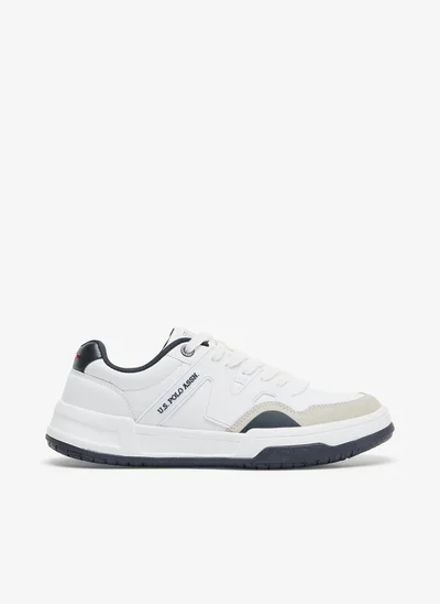 U.S. Polo Assn. Men's White Low-Top Sneakers - Classic Design with Navy and Beige Accents, Durable and Comfortable Casual Shoes