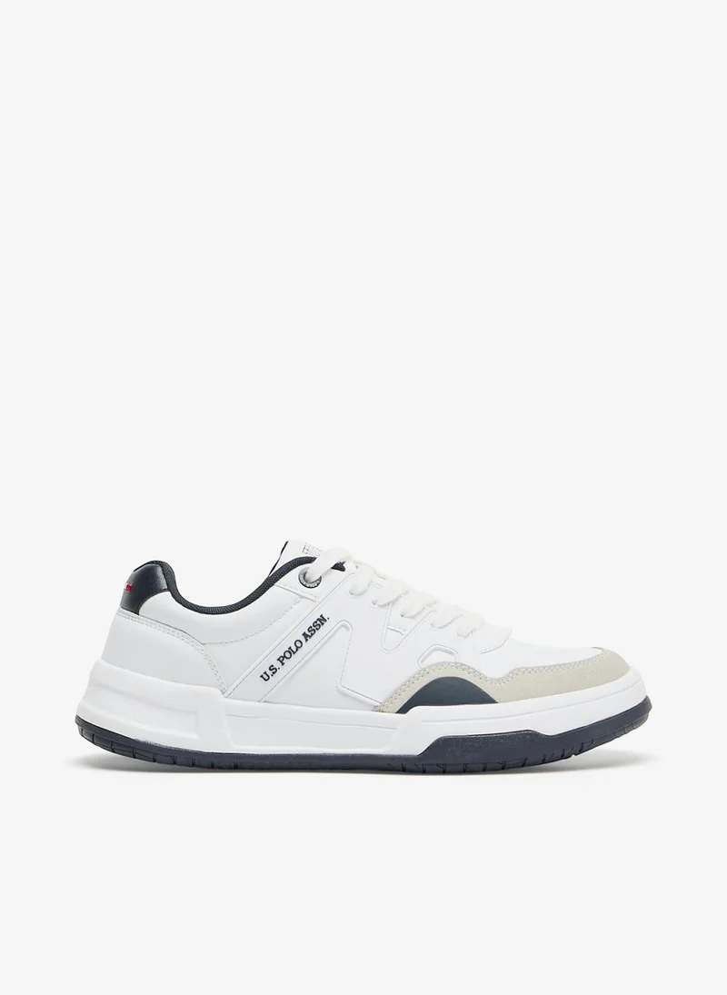 Men's White Low-Top Sneakers - Classic Design with Navy and Beige Accents, Durable and Comfortable Casual Shoes