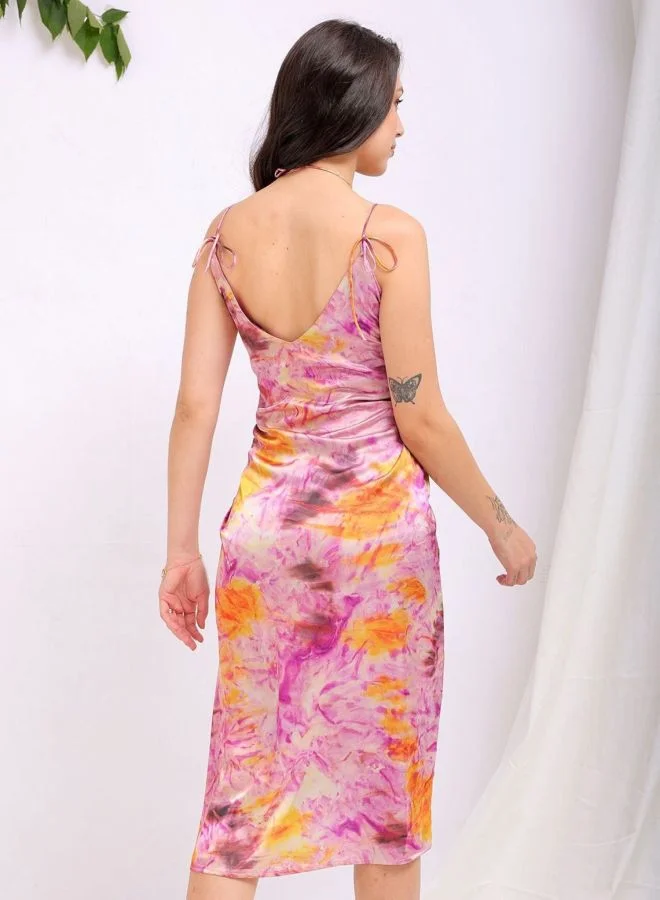 Freehand  Women Regular Fit Abstract Printed V-Neck Sleeveless Ruched Dress for Women | Best Price UAE