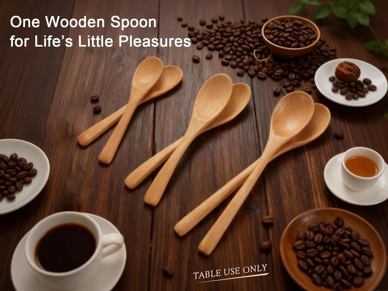 UANJBYO 6 Piece Small Wooden Spoons Set - Premium Beech Wood Spoons in 3 Sizes (4.9", 5.9", 7.1") for Honey, Tea, Coffee, Multi-Purpose Mini Teaspoons Utensils for Ice Cream and Soup - Image 3
