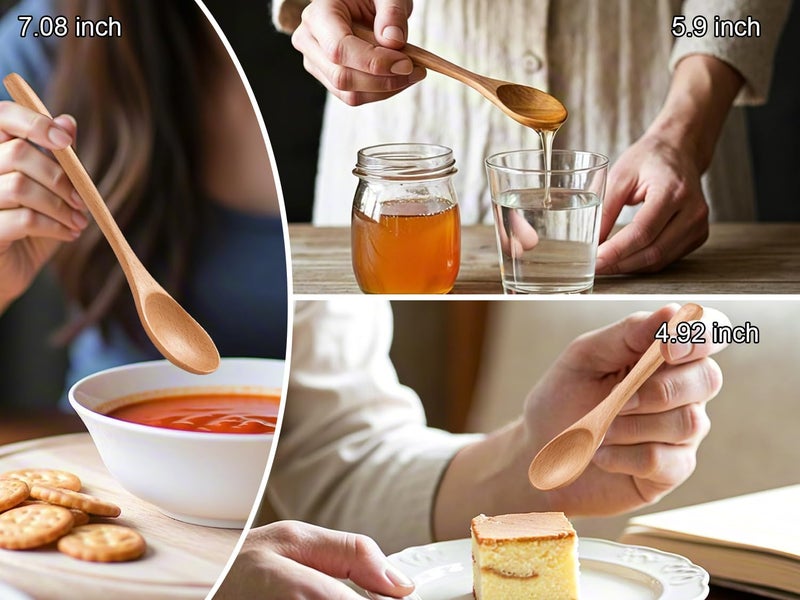 UANJBYO 6 Piece Small Wooden Spoons Set - Premium Beech Wood Spoons in 3 Sizes (4.9", 5.9", 7.1") for Honey, Tea, Coffee, Multi-Purpose Mini Teaspoons Utensils for Ice Cream and Soup - Image 4