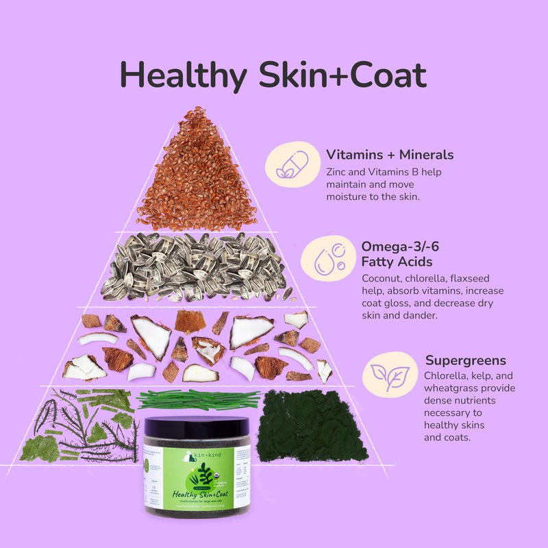 kin+kind Organic Multivitamin for Dogs&Cats - Vitamins and Supplements for Healthy Skin+Coat - Natural Formula with Wheatgrass, Kelp, Flax Seed, Seaweed and Coconut - Small 4 oz - Made in USA - Image 2