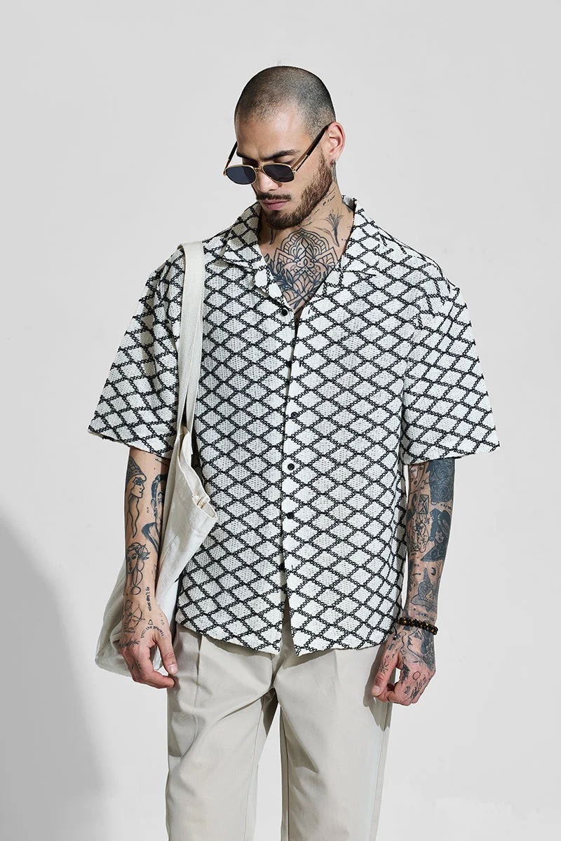 SNITCH White Striped Half Sleeve Oversized Shirt