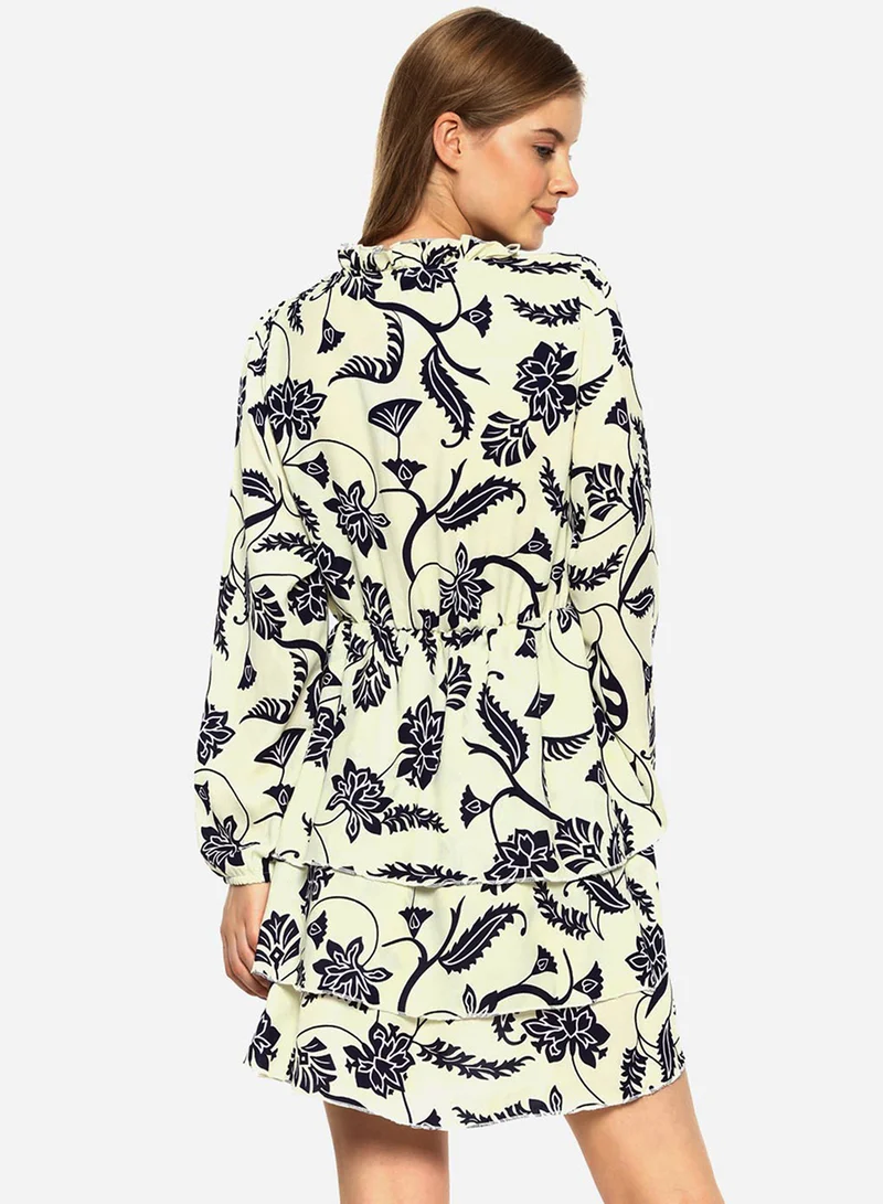 Pinacolada  Women's White & Navy Blue Botanical Vines Dress for Women | Best Price UAE
