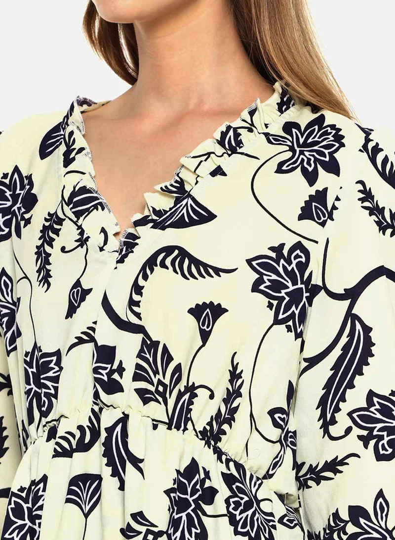 Pinacolada  Women's White & Navy Blue Botanical Vines Dress for Women | Best Price UAE