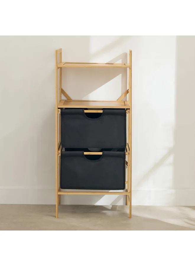 Home Box Oxford 2-Tier Storage Basket with Bamboo Shelf 43 x 96 x 33 cm