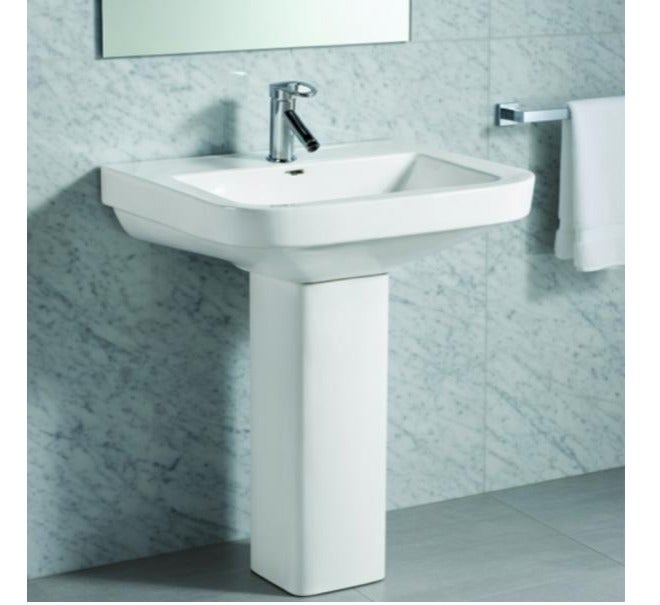 OCEANIC OCE-ZT-111 Pedestal Wash Basin Glossy White Ceramic Rectangular Floor Mounted Sink - Image 1