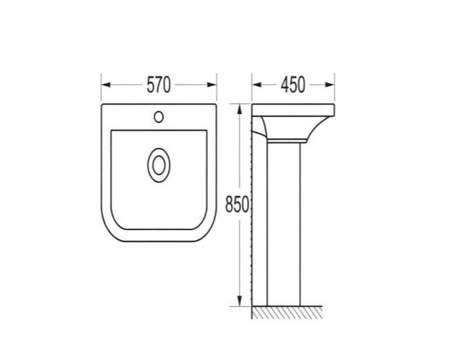 OCEANIC OCE-ZT-111 Pedestal Wash Basin Glossy White Ceramic Rectangular Floor Mounted Sink - Image 2