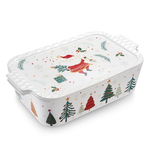 Samsle 76 oz Ceramic Baking Dish With Lid, 11.4in, Christmas baking Casserole Dish Set Lasagna Pan Deep for holiday gift, Deep Baking Pan with Handles, Microwave, Dishwasher, and Oven Safe - Image 1