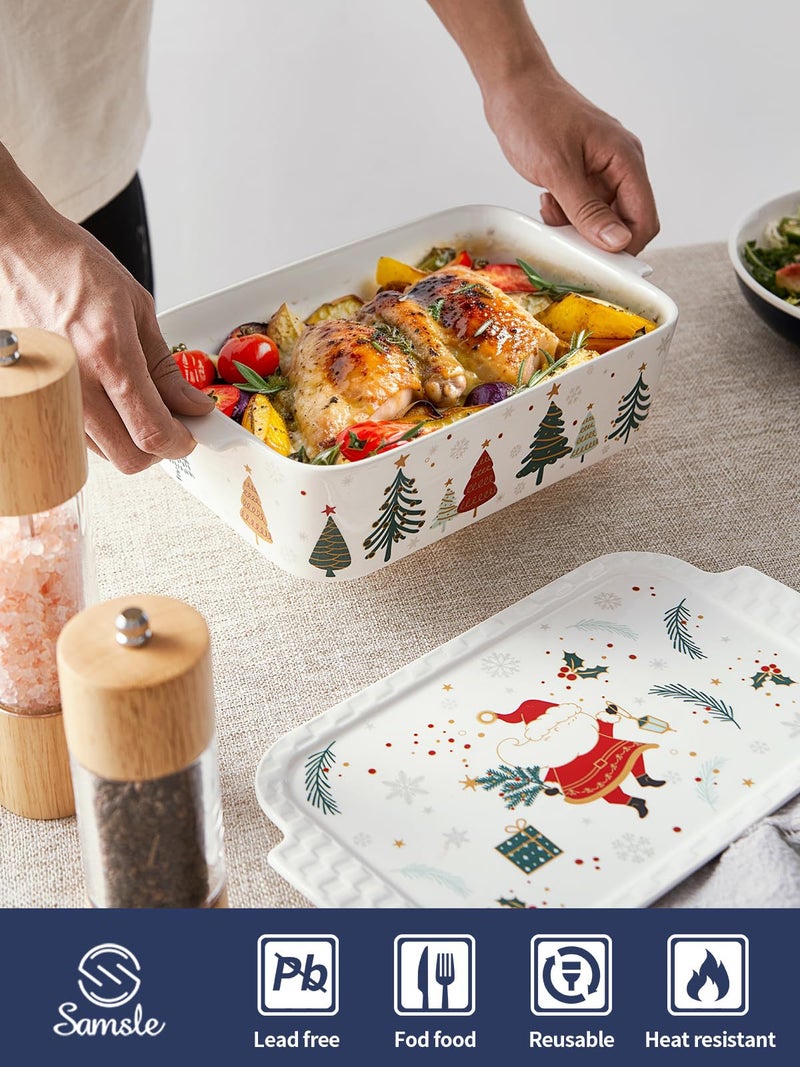 Samsle 76 oz Ceramic Baking Dish With Lid, 11.4in, Christmas baking Casserole Dish Set Lasagna Pan Deep for holiday gift, Deep Baking Pan with Handles, Microwave, Dishwasher, and Oven Safe - Image 4
