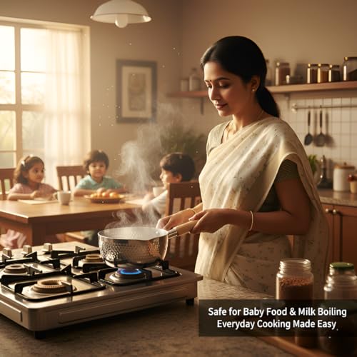 Snevad Stainless Steel Milk Pan Sauce Pan Heavy Gauge Strong Chai Pot with Handle Gas and Induction Stove Compatible Easy to Clean Small Pan Perfect for Daily Kitchen Cooking Tea Milk Coffee Boiling - Image 4