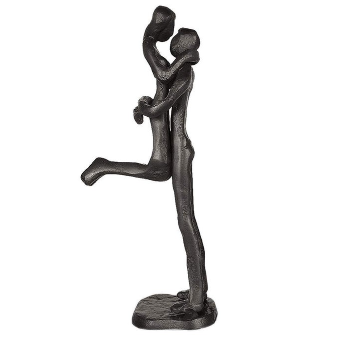 AFFECTIONATE COUPLE ART IRON SCULPTURE PASSIONATE LOVE STATUE ROMANTIC METAL ORNAMENT FIGURINE HOME OFFICE DECORATION JUMP HUG KISS