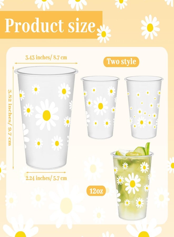 Remerry 48 Pcs Daisy Cups 12 oz Bulk Frosted Disposable Daisy Plastic Cups White Yellow Flower Drinking Clear Beverage Juice Spring Birthday Bridal Bachelorette Groovy Boho Party Decoration Supply - Image 2