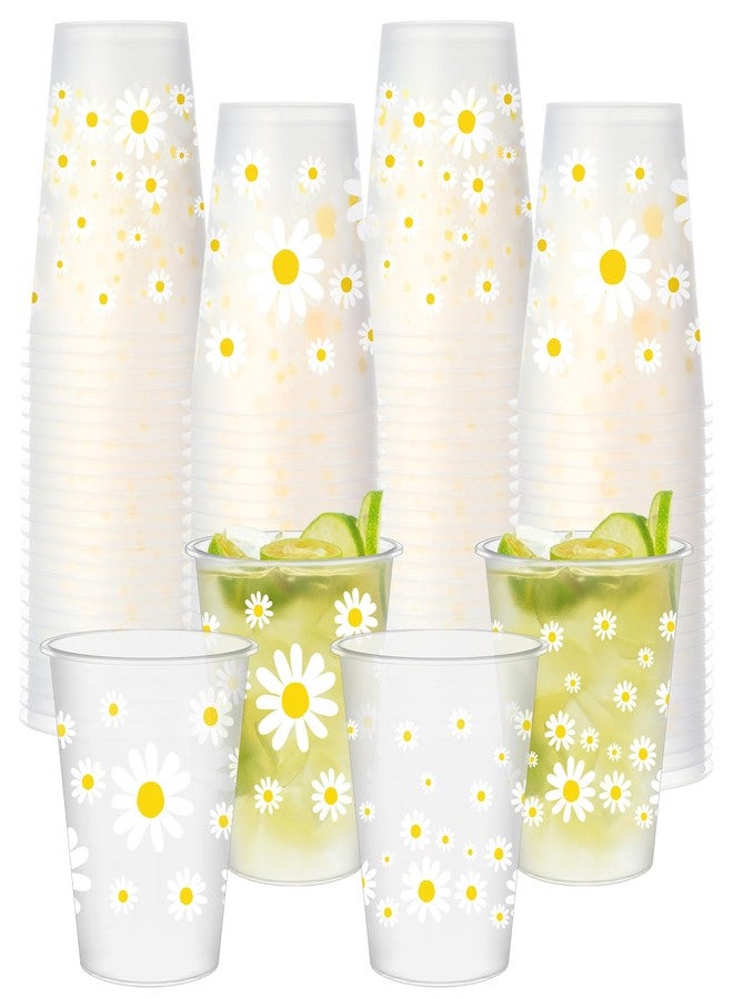 Remerry 48 Pcs Daisy Cups 12 oz Bulk Frosted Disposable Daisy Plastic Cups White Yellow Flower Drinking Clear Beverage Juice Spring Birthday Bridal Bachelorette Groovy Boho Party Decoration Supply - Image 1