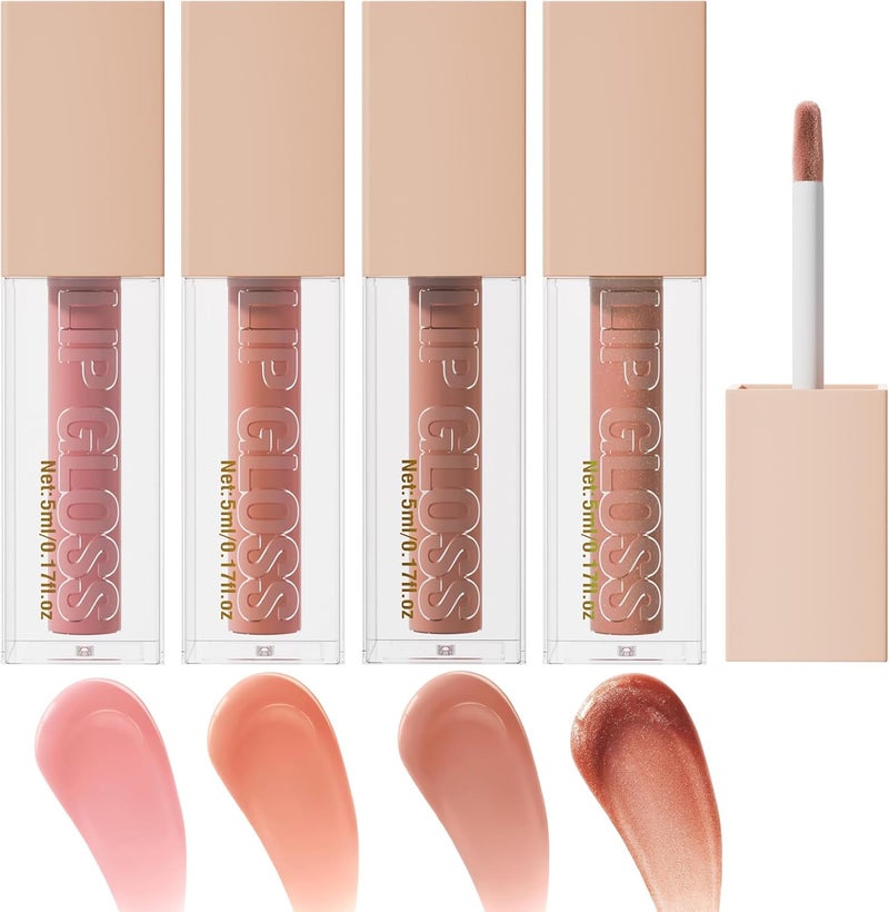 4 Pcs Hydrating Lip Gloss REEFAMBERSTONETOPAZ High Moisturizing Oil Tint with Hyaluronic Acid High Shine for Plumper Looking Lips B