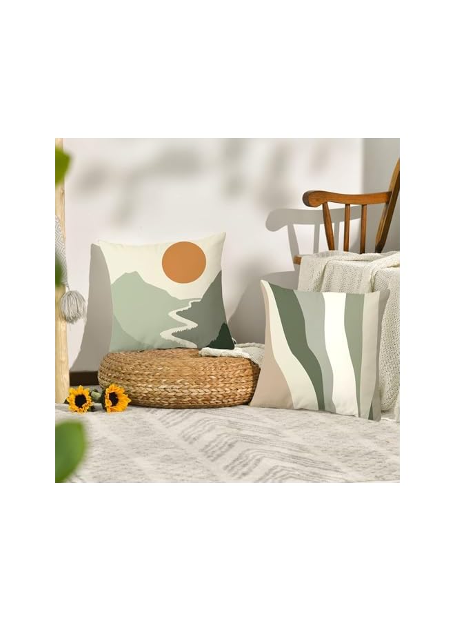 The Bros طقم أغطية وسائد خضراء 4 قطع (45×45 سم)، أغطية وسائد خارجية كلاسيكية، أغطية وسائد للحديقة للرجال والنساء، طقم أغطية وسائد من 4، أغطية وسائد خضراء فاتحة بأسلوب بوهيمي، أغطية وسائد خضراء للأريكة - Image 4