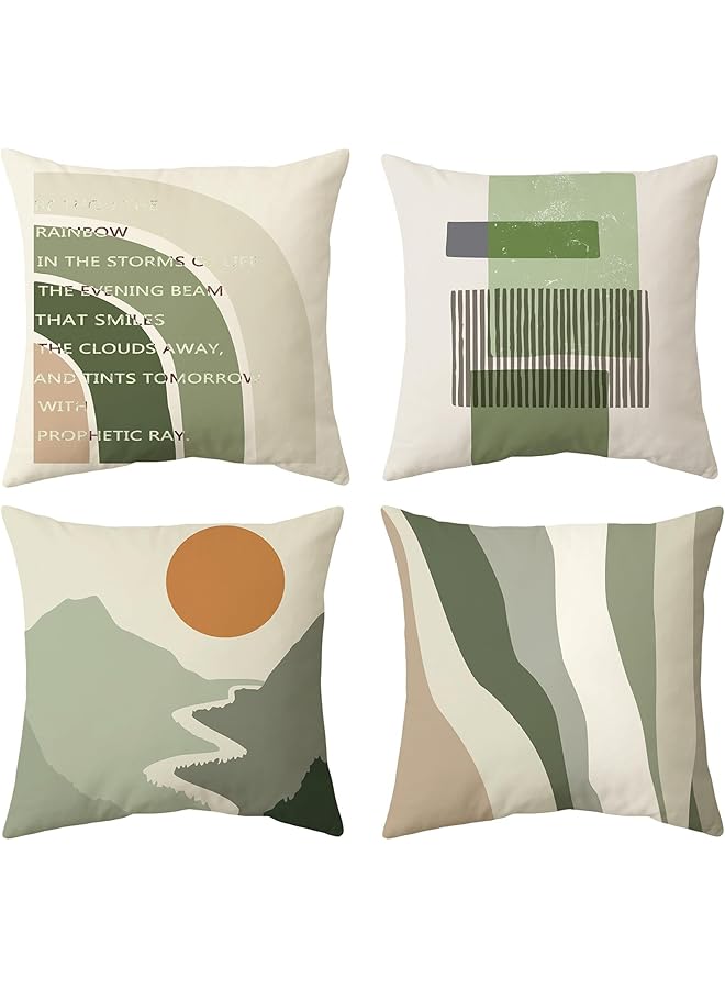 The Bros طقم أغطية وسائد خضراء 4 قطع (45×45 سم)، أغطية وسائد خارجية كلاسيكية، أغطية وسائد للحديقة للرجال والنساء، طقم أغطية وسائد من 4، أغطية وسائد خضراء فاتحة بأسلوب بوهيمي، أغطية وسائد خضراء للأريكة - Image 1
