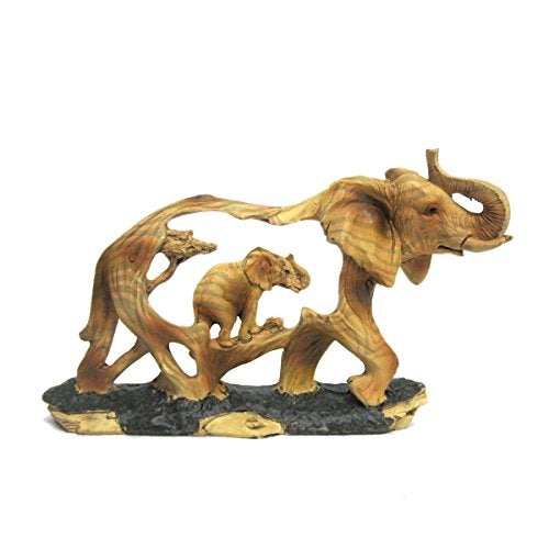 Ebros Gift Elephant and Baby Walking in The Wild Faux Wood Figurine - Image 1