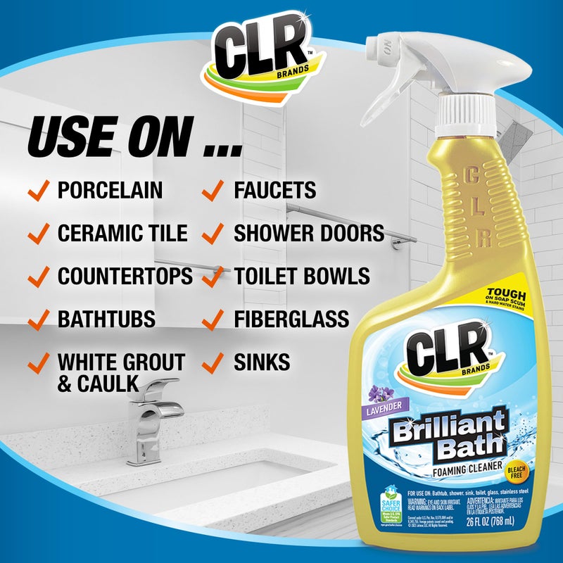 CLR Brilliant Bath Foaming Action Bathroom Cleaner Spray - For Use on Toilets, Baths, Showers, Sinks, Glass, Stainless Steel - Lavender Scent, 26 Ounce Bottle (Pack of 2) - Image 4