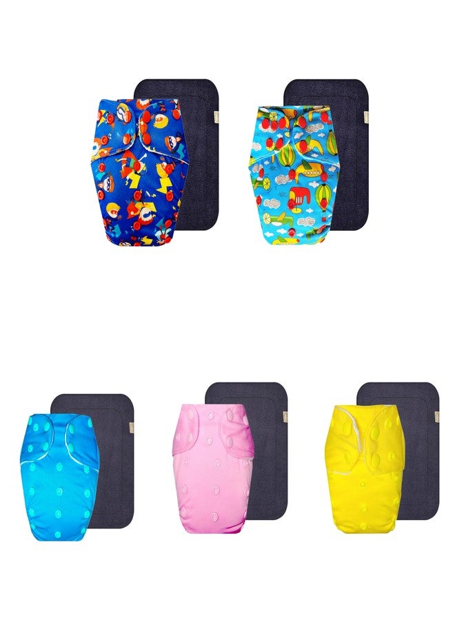 Dumbledo Premium Cloth Diaper with Black Insert (Pack of 5) | Snug Fit | Leakproof | Travel Friendly | All-Day Wear | 3 Months - 3 Years | Unisex Baby - Image 1