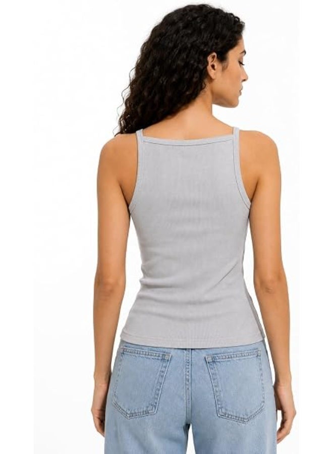 Nileton Women's Basic Ribbed Knit - Cotton Boat Neck Tank Top - Slim Fit Sleeveless Stretchy Fitted Casual Everyday Tank - Image 4