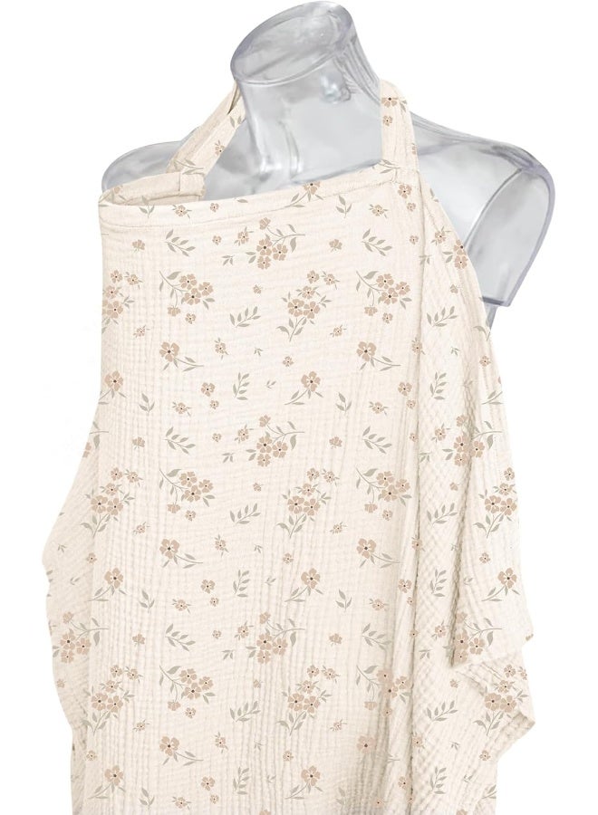 Konssy Muslin Nursing Cover for Baby Breastfeeding, Breathable 100% Cotton Breastfeeding Cover with Rigid Hoop for Mother Nursing Apron, Multi-use Carseat Canopy (Blossom) - Image 2