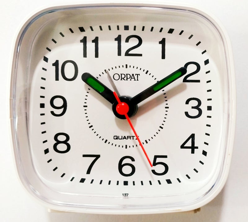 Orpat Abstract Plastic Beep Alarm Clock (White, Small, 7.18 x 3.3 x 6.8 cm, TBB-137)-Analog - Image 1