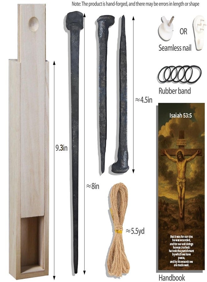 LeMeeOly Passion of Jesus Christ Crucifixion Nail, Metal Cross for Wall Decor, 3PCS Handmade Flat-Head Nails DIY Crafts 8’’,Christian Style Decor for Church Home Easter Christmas Memorials - Image 2