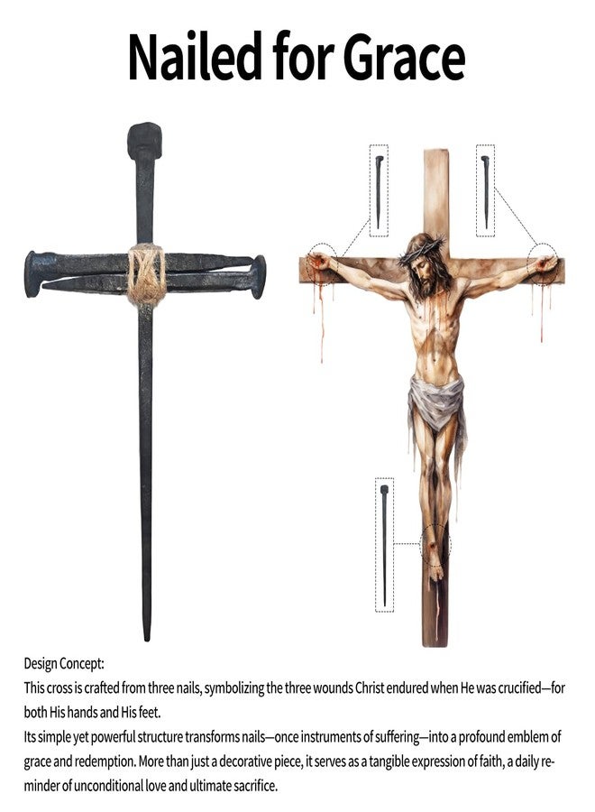 LeMeeOly Passion of Jesus Christ Crucifixion Nail, Metal Cross for Wall Decor, 3PCS Handmade Flat-Head Nails DIY Crafts 8’’,Christian Style Decor for Church Home Easter Christmas Memorials - Image 3