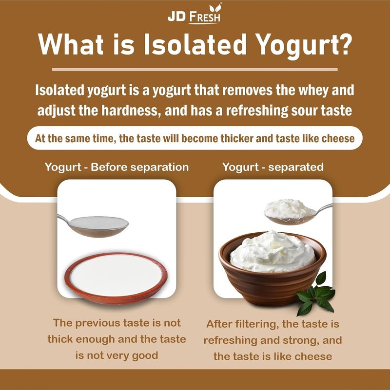 JD FRESH صانع الزبادي واللبن 1100 مل/منخل شبكي ناعم مع غطاء/أساسيات المنزل/لبن معلق/مثالي لصنع الزبادي في المنزل/فاصل مصل اللبن/لبن/جبن والمزيد 10.5x10.5x18.5 سم، أبيض - Image 5