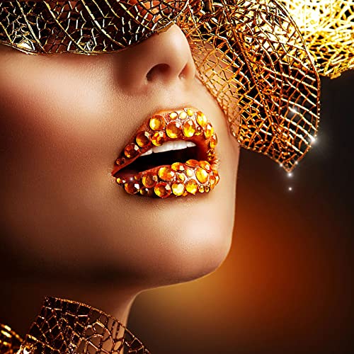 TecUnite 2000 قطعة من الجواهر المسطحة الخلفية 6 أحجام (1.5-6 مم) كريستال دائري من الراين مع ملقط لالتقاط وقلم لالتقاط للأشغال اليدوية، الأظافر، الملابس، الأحذية، الحقائب، فن DIY (ذهبي) - Image 5