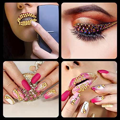 TecUnite 2000 قطعة من الجواهر المسطحة الخلفية 6 أحجام (1.5-6 مم) كريستال دائري من الراين مع ملقط لالتقاط وقلم لالتقاط للأشغال اليدوية، الأظافر، الملابس، الأحذية، الحقائب، فن DIY (ذهبي) - Image 4