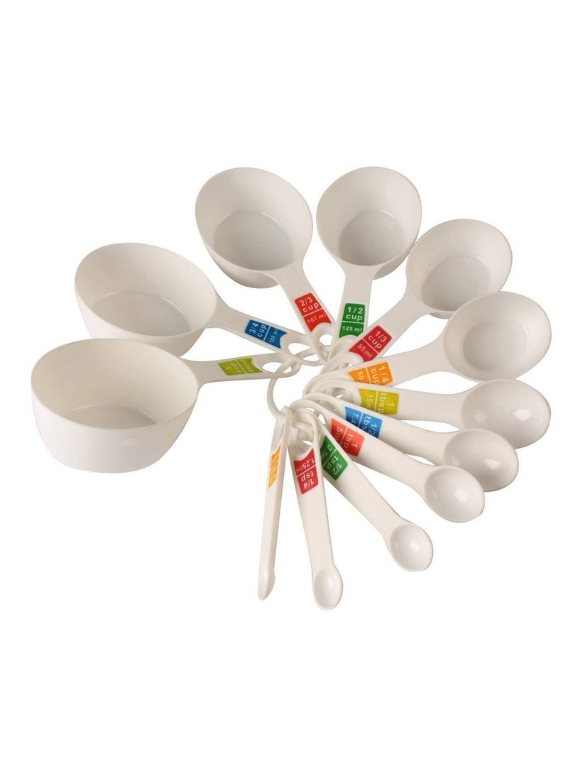 INOVERA (LABEL) - Plastic 12 Piece Measuring Cups and Spoons for Kitchen Cake Baking and Cooking Teaspoon Tablespoon Spoon Accessories Tools Set (White) - Image 1