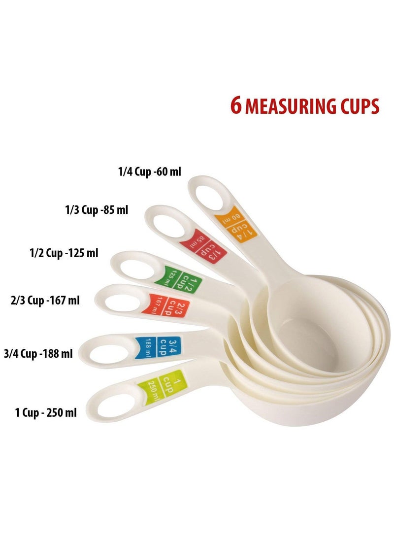 INOVERA (LABEL) - Plastic 12 Piece Measuring Cups and Spoons for Kitchen Cake Baking and Cooking Teaspoon Tablespoon Spoon Accessories Tools Set (White) - Image 1