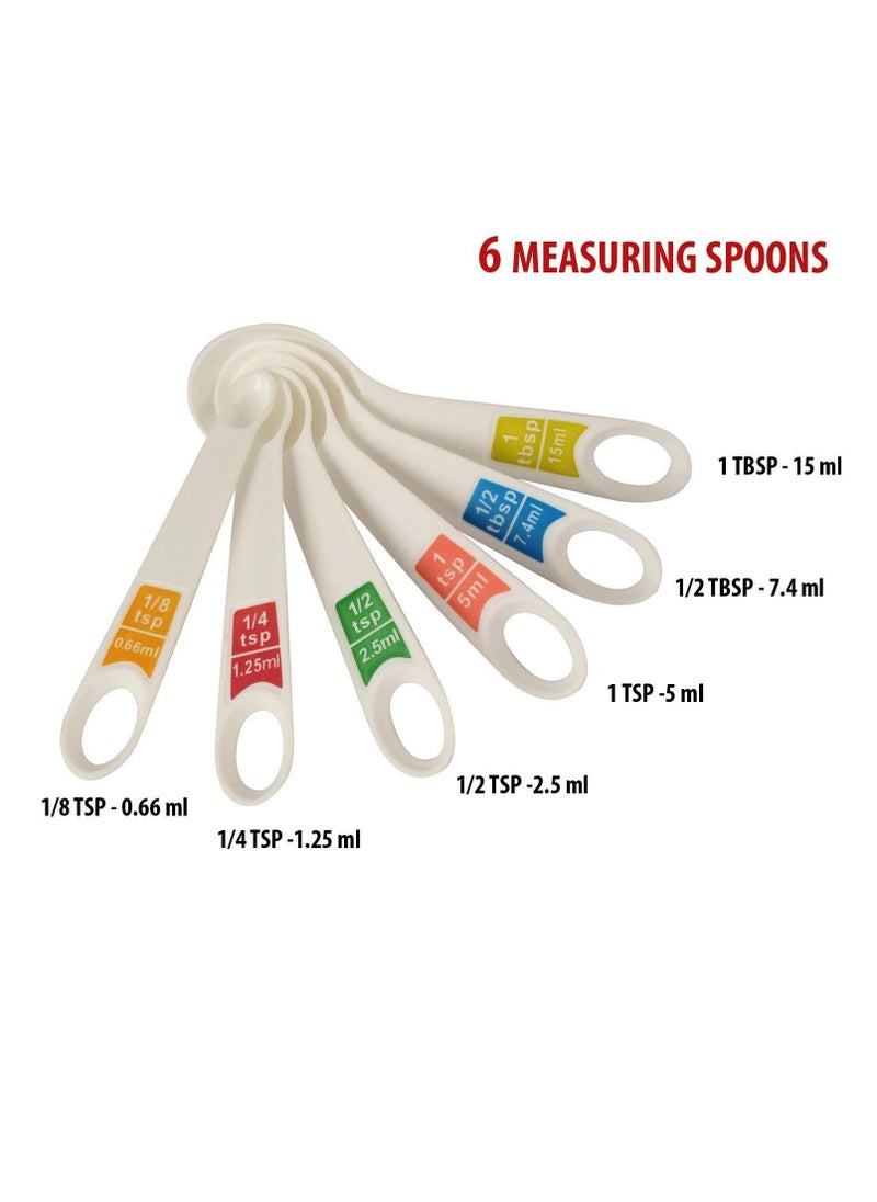 INOVERA (LABEL) - Plastic 12 Piece Measuring Cups and Spoons for Kitchen Cake Baking and Cooking Teaspoon Tablespoon Spoon Accessories Tools Set (White) - Image 1