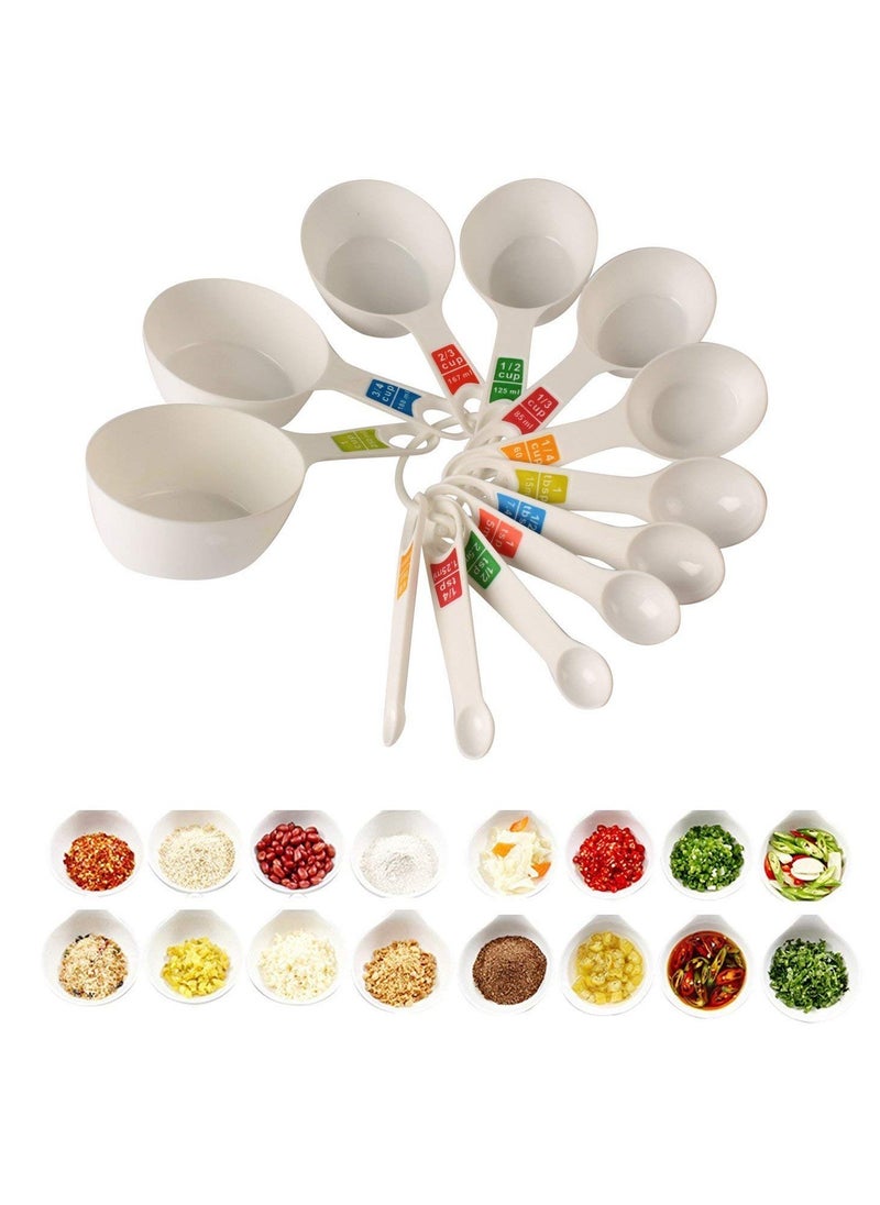 INOVERA (LABEL) - Plastic 12 Piece Measuring Cups and Spoons for Kitchen Cake Baking and Cooking Teaspoon Tablespoon Spoon Accessories Tools Set (White) - Image 1