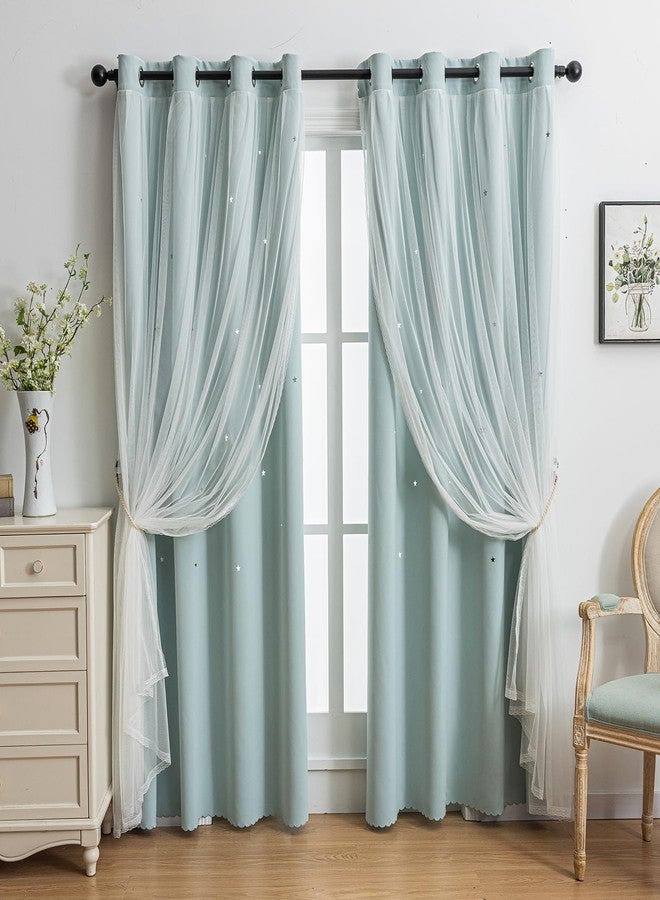indistar Star Cutout Kids Window Blackout Curtains for Girl Bedroom Window Room Darkening Curtains & Drapes Baby Nursery Curtains (2 Panel,52Wx63L inch,Light Blue) - Image 1