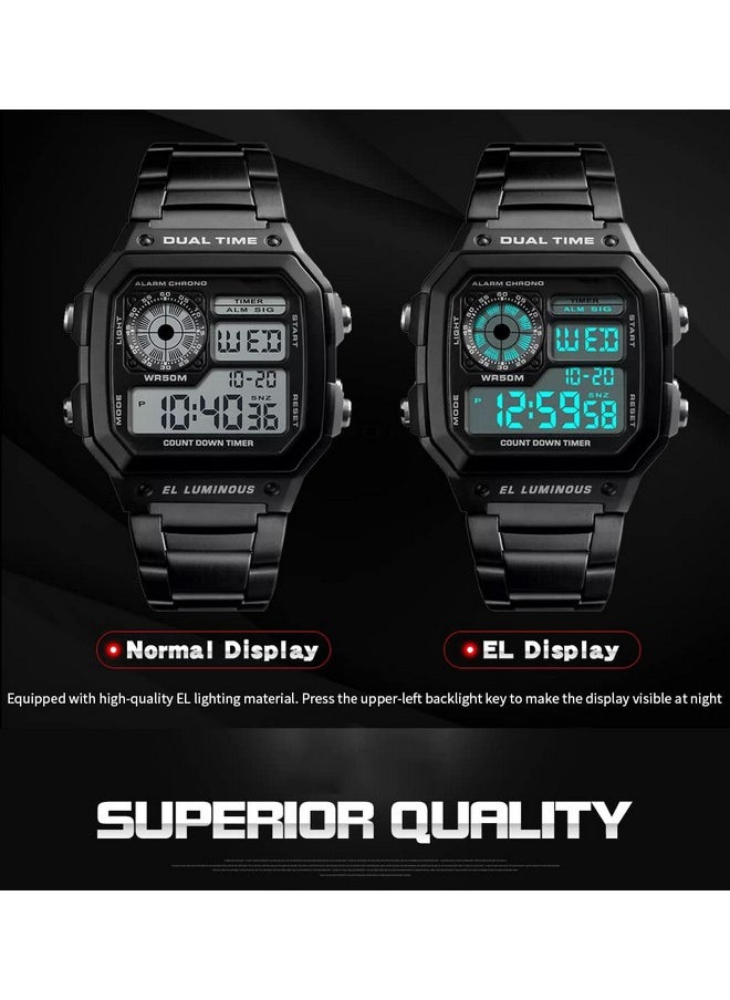 Shocknshop Shocknshop Digital Sports Square Black Dial Stainless Steel Strap Unisex Watch (Black Dial & Colored Strap) -WCH53  - Image 3