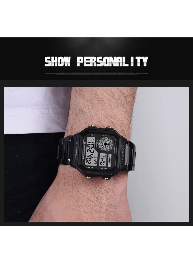 Shocknshop Shocknshop Digital Sports Square Black Dial Stainless Steel Strap Unisex Watch (Black Dial & Colored Strap) -WCH53  - Image 5