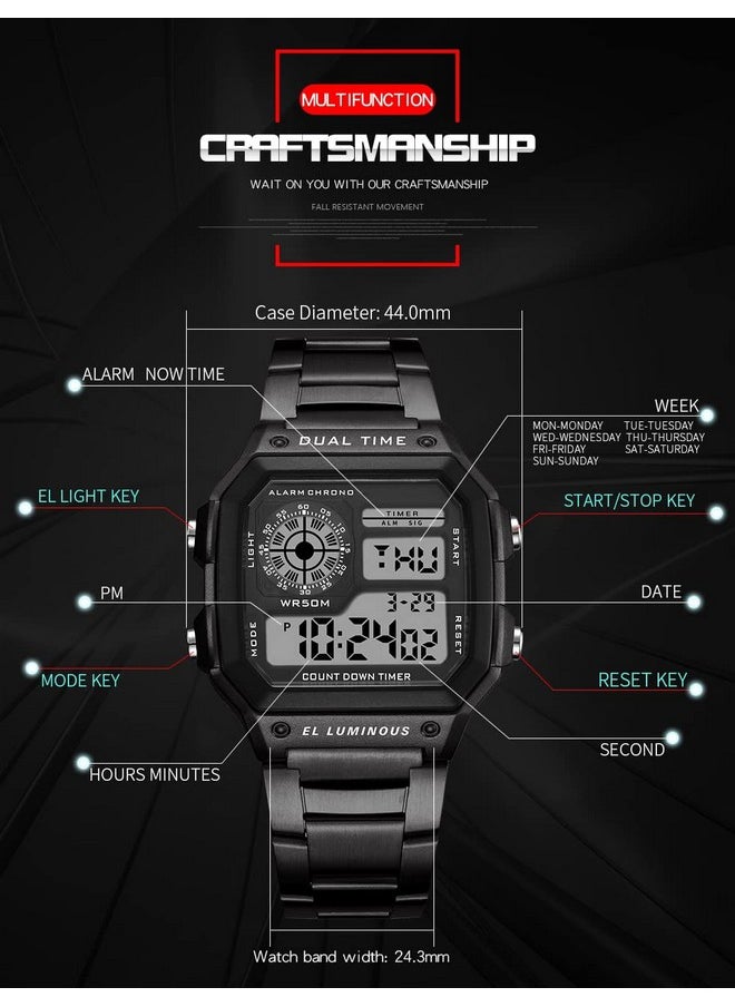 Shocknshop Shocknshop Digital Sports Square Black Dial Stainless Steel Strap Unisex Watch (Black Dial & Colored Strap) -WCH53  - Image 4