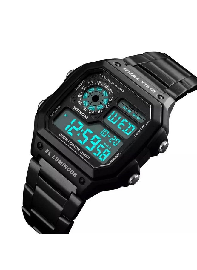 Shocknshop Shocknshop Digital Sports Square Black Dial Stainless Steel Strap Unisex Watch (Black Dial & Colored Strap) -WCH53  - Image 2