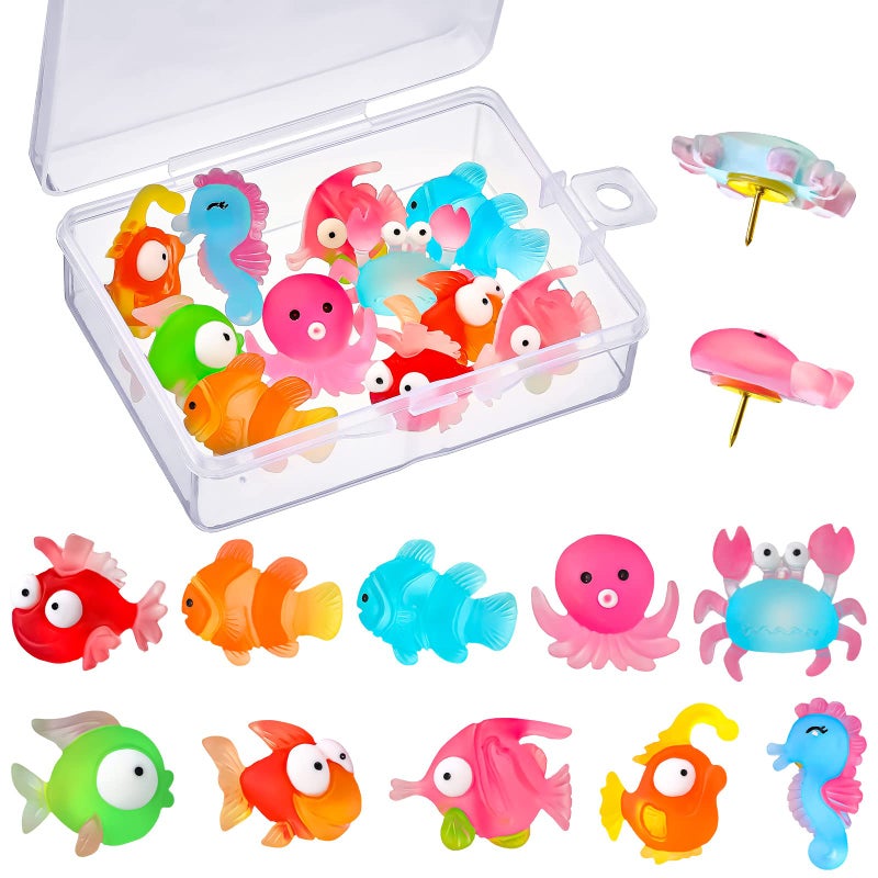 24 Pieces Cute Ocean Pushpins for Cork Board ThumbTacks Decorative Tropical Fish Push Pins Bulletin Board Tacks for Photos Wall Maps Bulletin Board Cork Boards