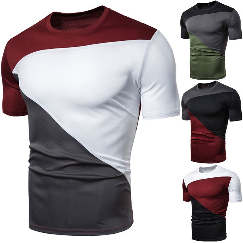 new men's short-sleeved T-shirt stitching round neck men's shirt summer short-sleeved shirt - Image 2