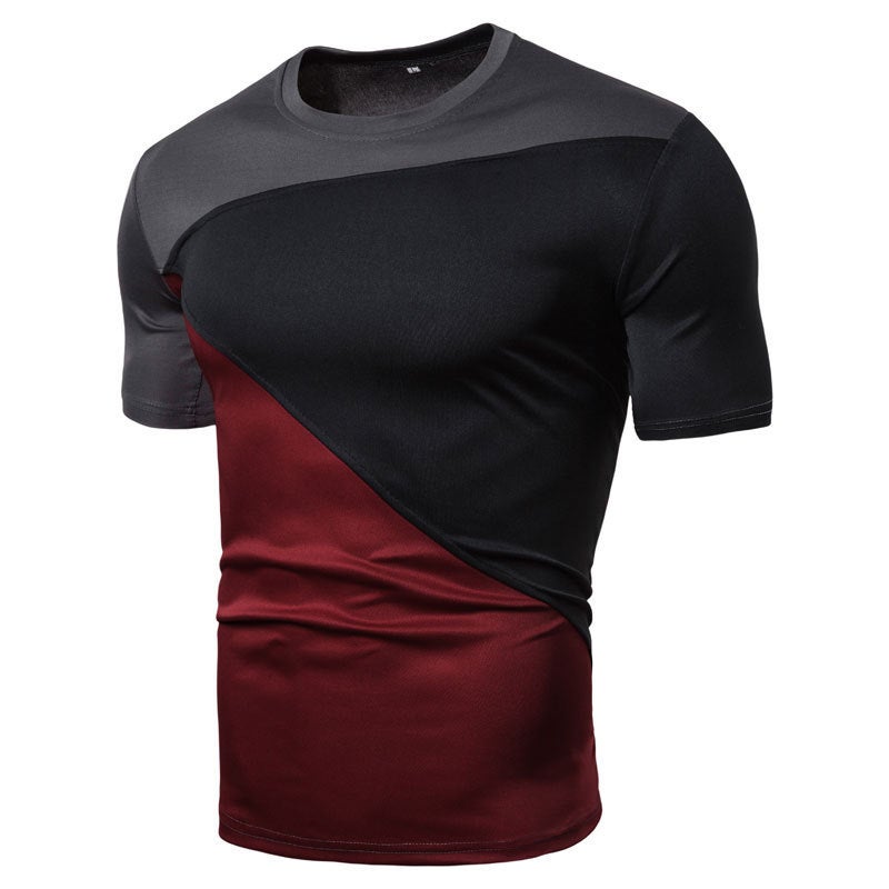 new men's short-sleeved T-shirt stitching round neck men's shirt summer short-sleeved shirt - Image 4
