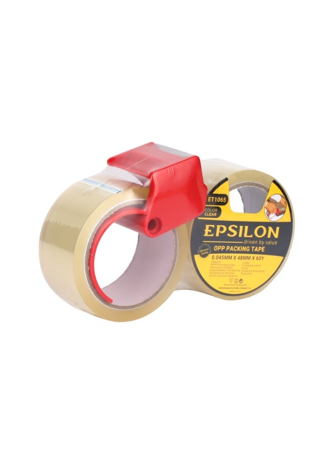 Epsilon Clear Packing Tape with Dispenser Cutter – 2 Rolls, Heavy-Duty Adhesive BOPP Film, 48mm x 60Y, for Sealing, Shipping, and Packaging. - Image 3