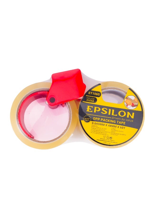 Epsilon Clear Packing Tape with Dispenser Cutter – 2 Rolls, Heavy-Duty Adhesive BOPP Film, 48mm x 60Y, for Sealing, Shipping, and Packaging. - Image 1